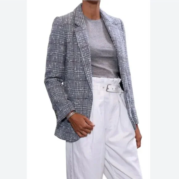 Isabel Marant Étoile Kice Wool Blazer Jacket Size 38 Blue Grey Bouclé - Picture 3 of 8